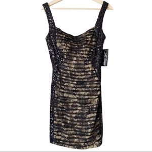 La Femme Pleated Lace Sequin Cocktail Mini Dress